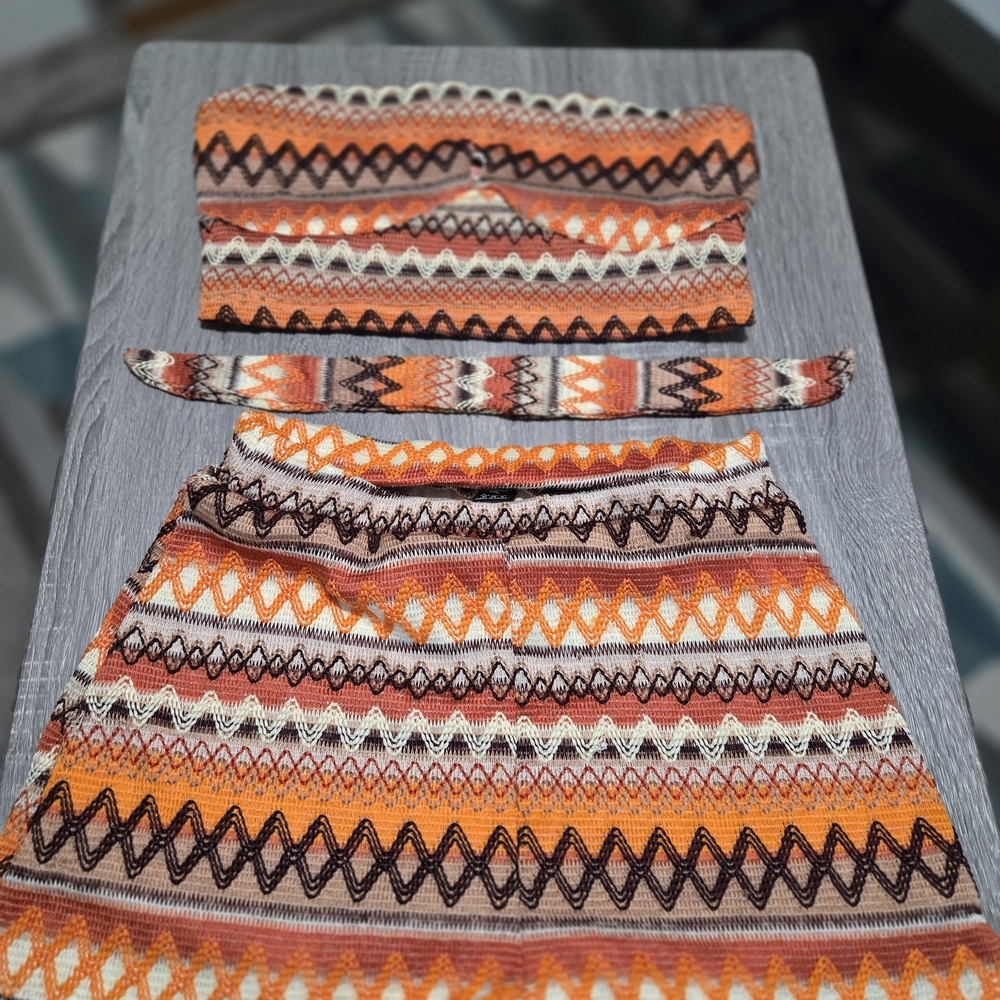 SHEIN Vibrant Orange and Brown Short Set